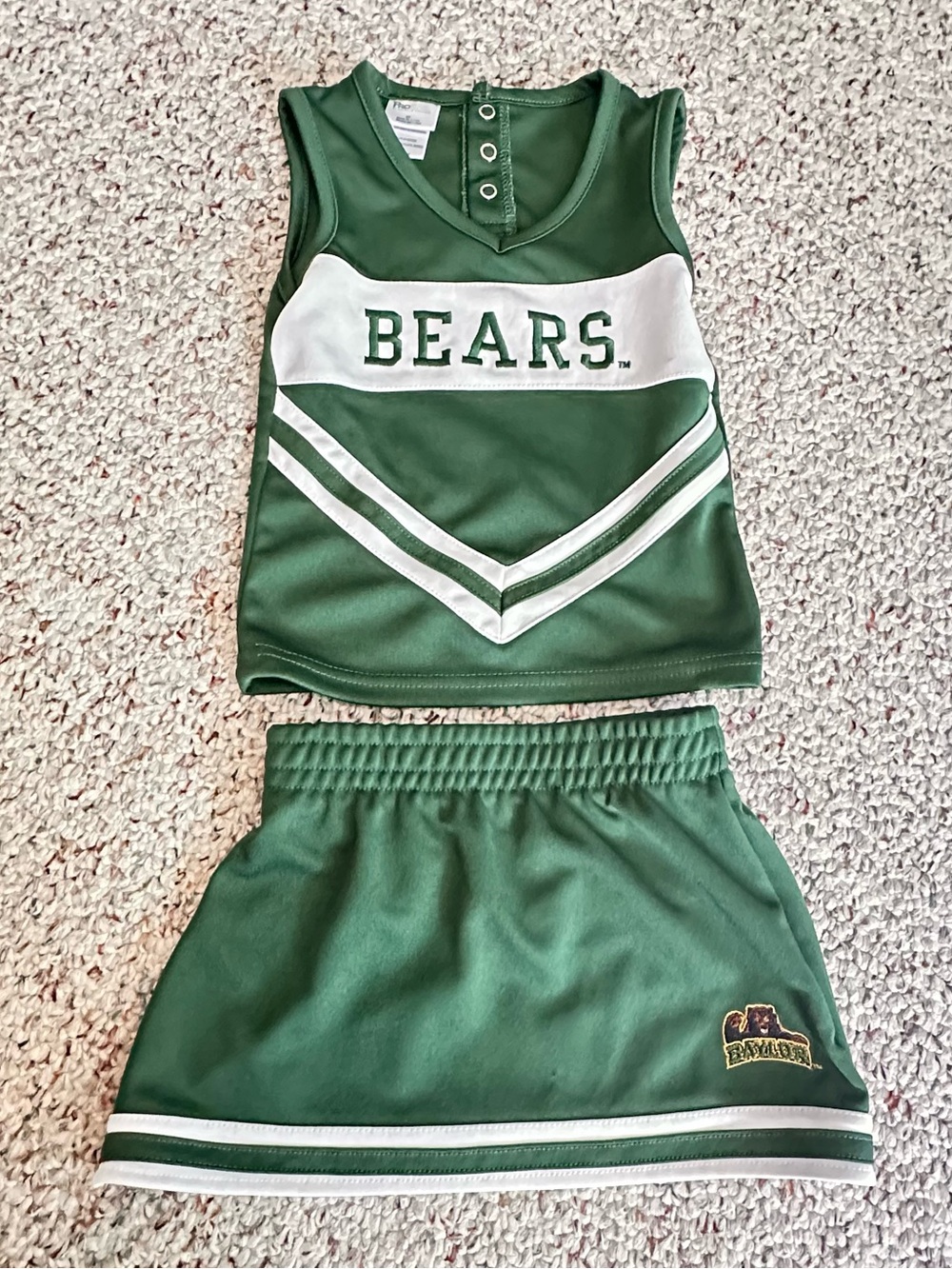 Pro Edge Green and White Cheer Uniform with Bears Lettering